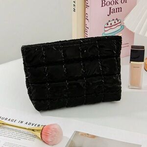 Quilted Black Metallic Puffer Cosmetic Bag/Clutch NEW